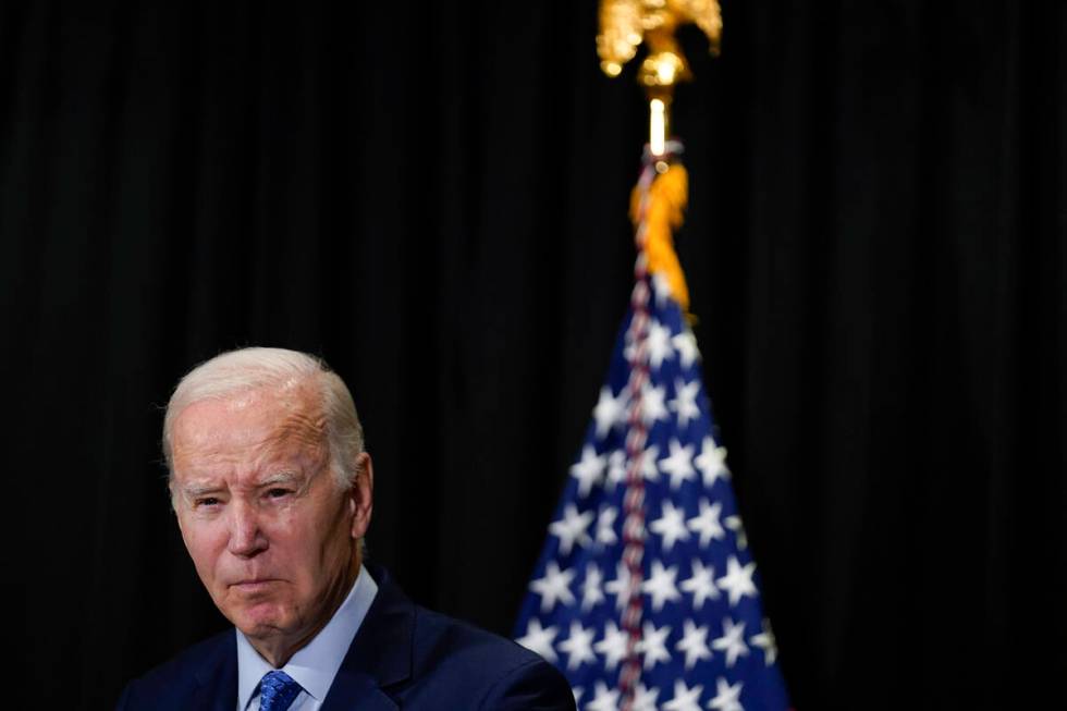 President Joe Biden speaks to reporters in Nantucket, Mass., Sunday, Nov. 26, 2023, about hosta ...