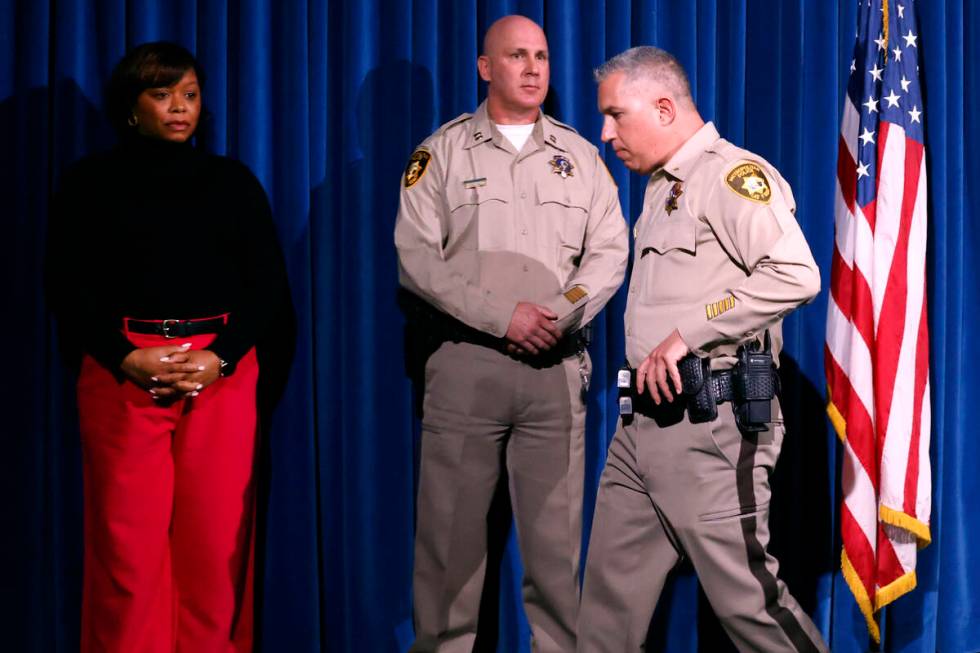 LVMPD Deputy Chief Nicholas Farese, leaves the podium after speaking at press conference as Cap ...