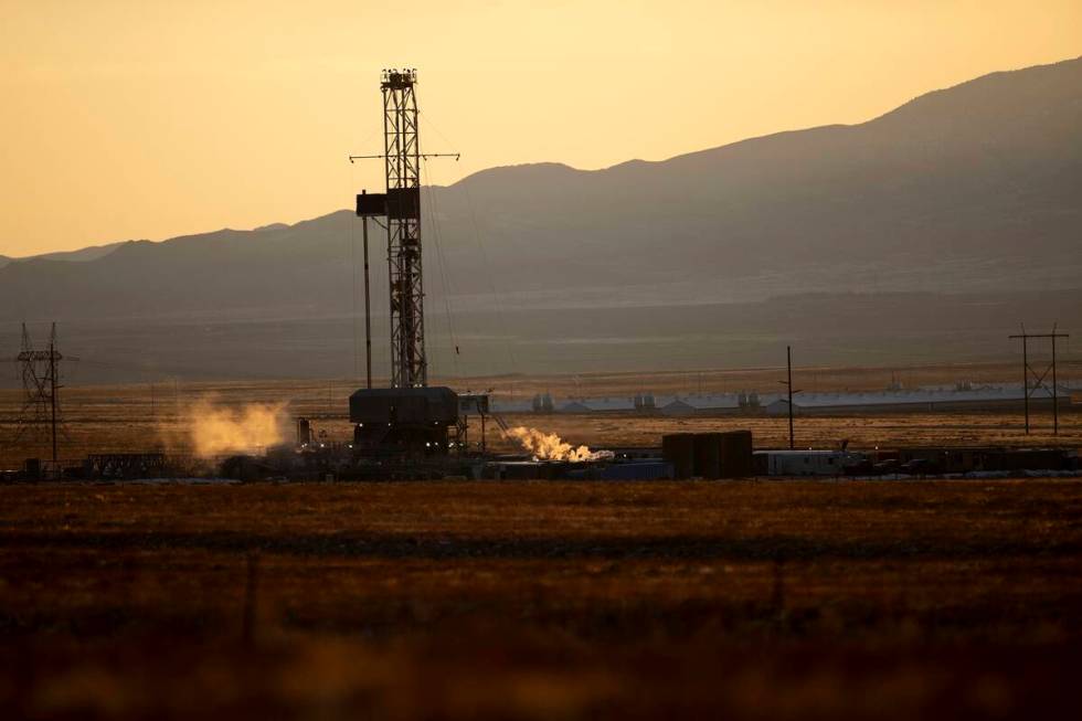 A drill rig stands at a Fervo Energy geothermal site near Milford, Utah, Sunday, Nov. 26, 2023. ...