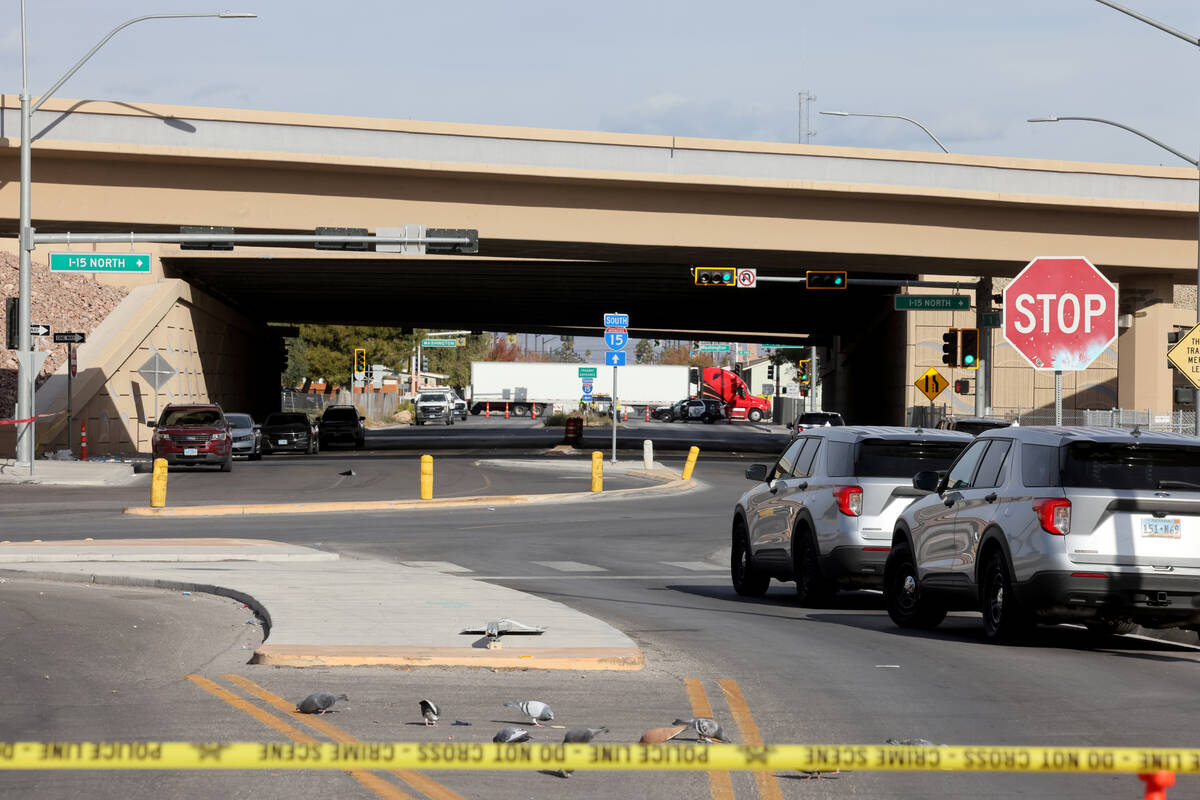 D Street is closed under Interstate 15 on Thursday, Nov. 30, 2023, after two Nevada Highway Pat ...