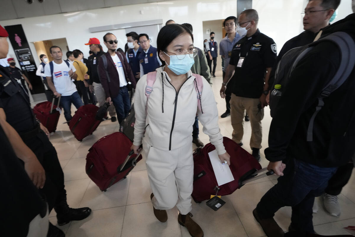 Thai hostages who were freed from Hamas arrive at Suvarnabhumi International Airport in Samut P ...