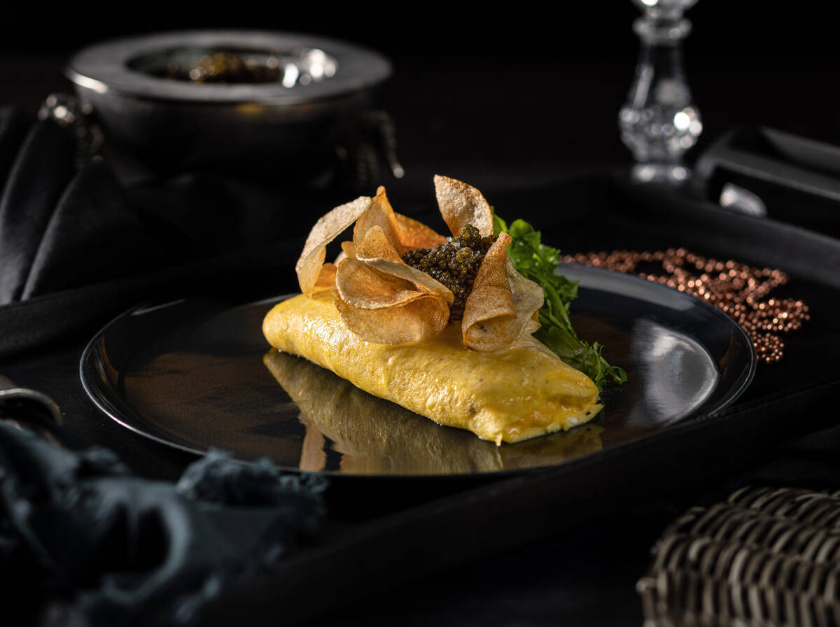 A caviar omelet from Cathédrale, which opened in May 2023 at Aria on the Las Vegas Strip. (Ant ...