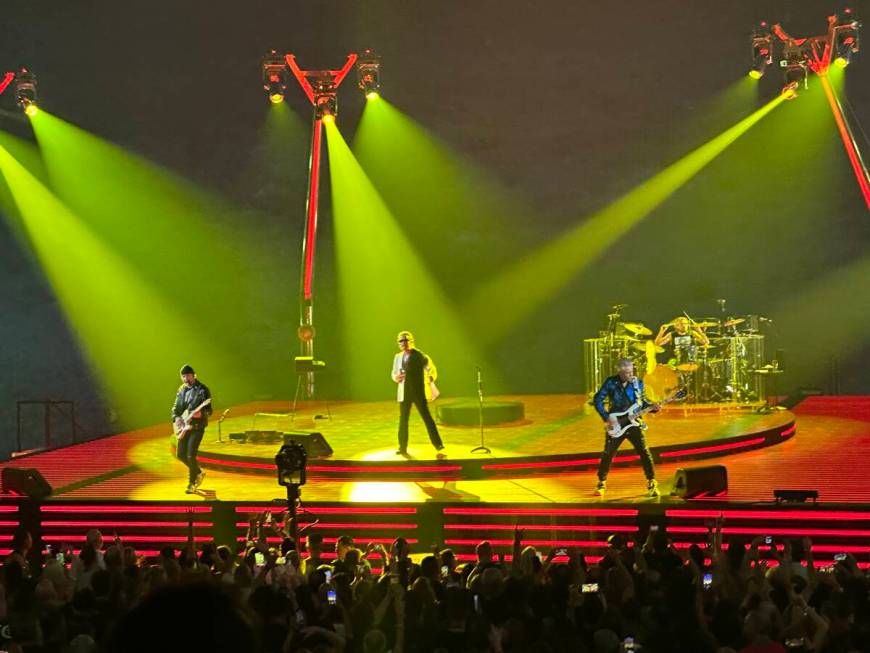 U2 is shown during the premiere of "U2 UV: Achtung Baby" at the Sphere on Friday, Sept. 29, 202 ...