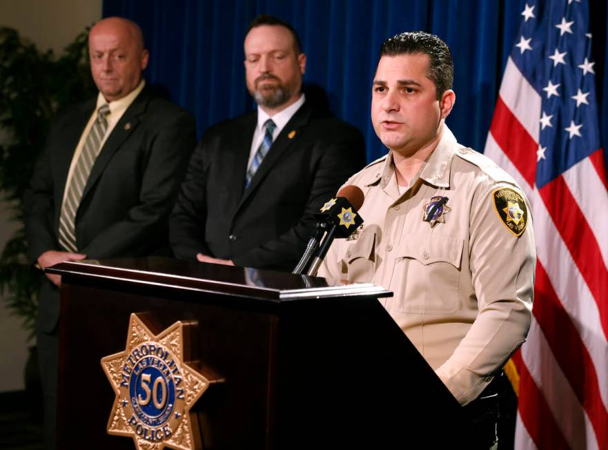 Deputy Chief Dori Koren, LVMPD chief of the Homeland Security Division, speaks about the arrest ...