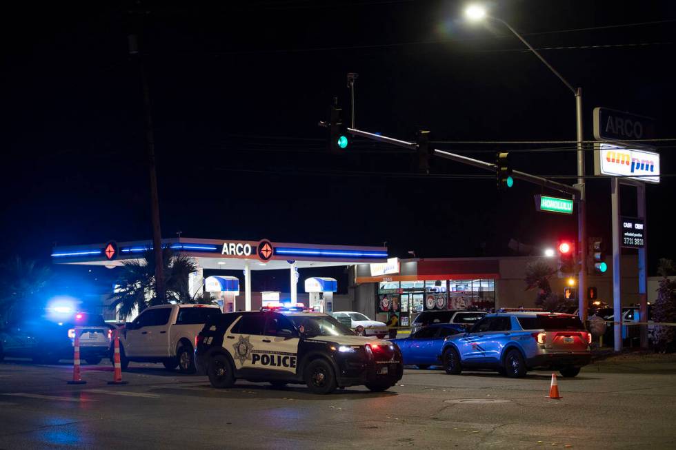 Las Vegas police investigate a fatal shooting at North Honolulu Street and East Charleston Boul ...