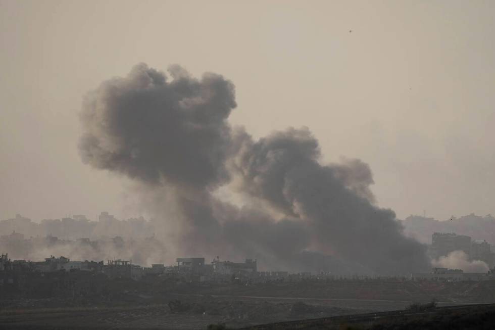 Smoke rises following an Israeli bombardment in the Gaza Strip, as seen from southern Israel, S ...