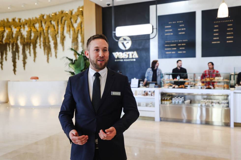 AJ Uriarte, director of hotel operations, addresses media in the lobby during a tour of Durango ...