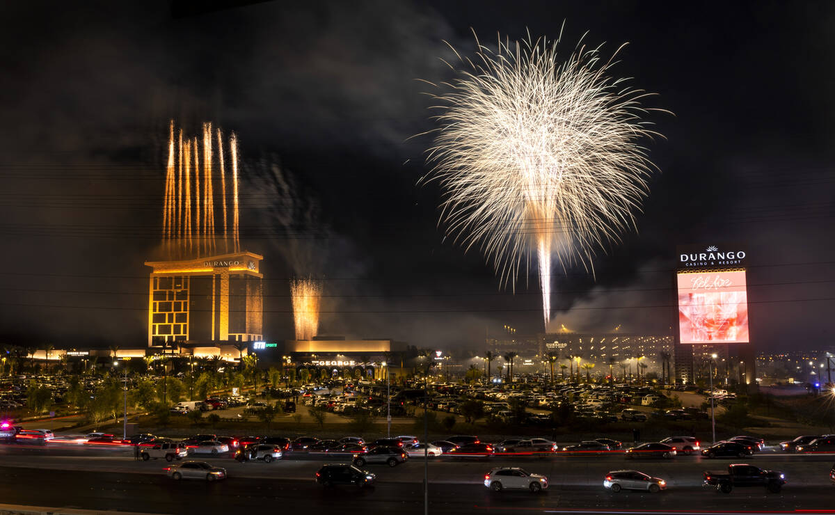 Fireworks erupt about the new Durango Casino on Tuesday, Dec. 5, 2023, in Las Vegas. (L.E. Bask ...