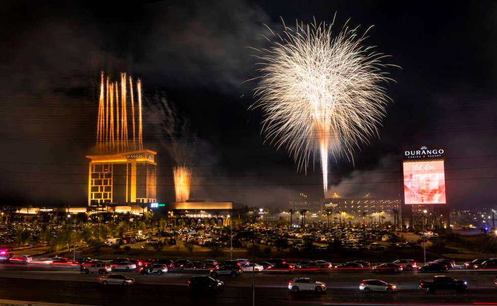 Fireworks erupt about the new Durango Casino on Tuesday, Dec. 5, 2023, in Las Vegas. (L.E. Bask ...