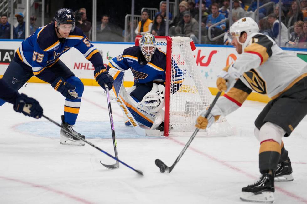 St. Louis Blues goaltender Jordan Binningtonn (50) in action during the first period of an NHL ...