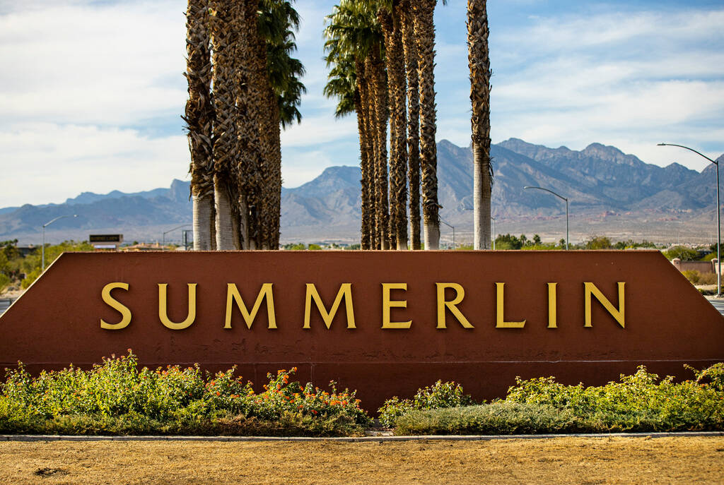 A sign for Summerlin on Summerlin Parkway, near Rampart Boulevard in Las Vegas on Thursday, Nov ...