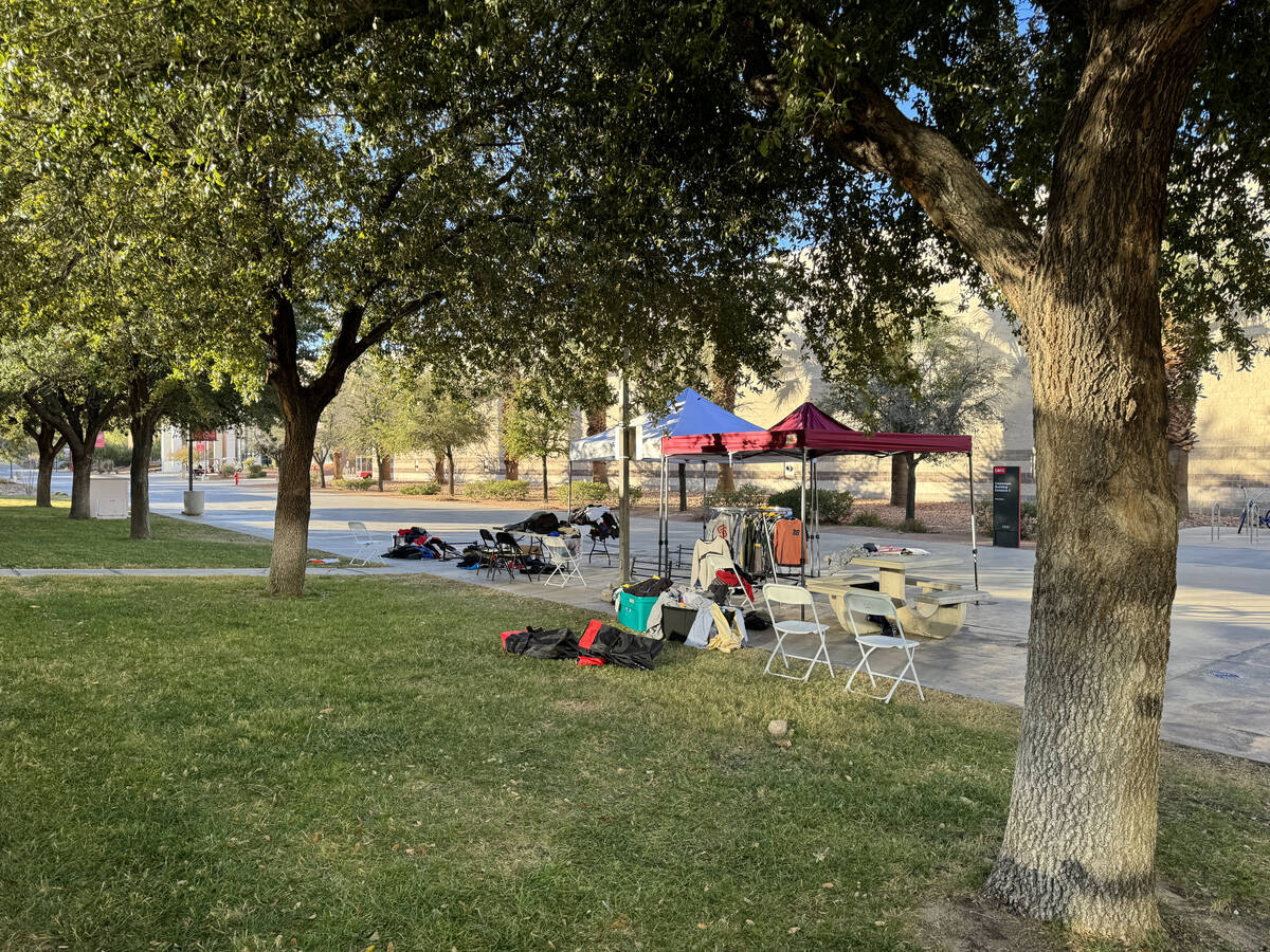 An abandoned event is shown on the UNLV campus in Las Vegas Thursday, Dec. 7, 2023, the day aft ...