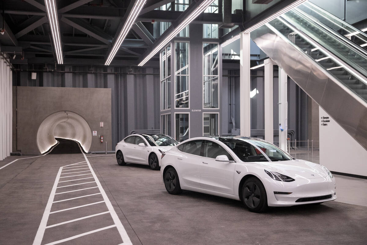 Central Station of the Boring Company’s Convention Center Loop is seen during a media tour at ...