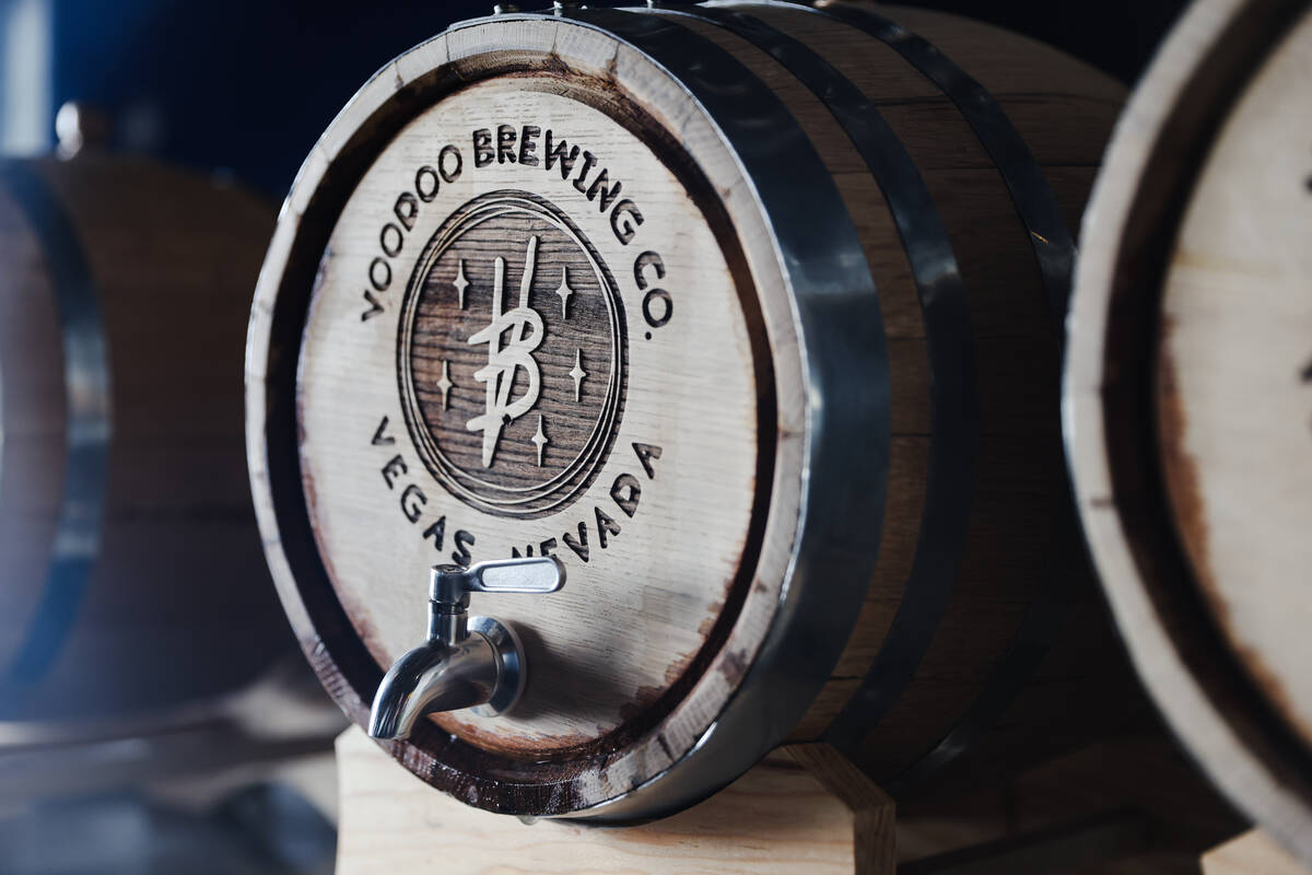 A wooden barrel of beer at Voodoo Brewing in the Arts District in Las Vegas, Thursday, Dec. 7, ...
