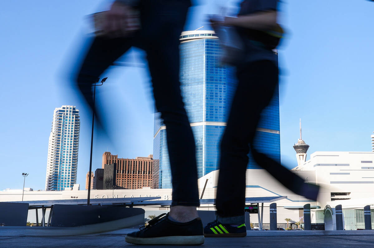 People walk by Fontainebleau Las Vegas on Friday, Dec. 8, 2023 in Las Vegas. (Daniel Pearson/La ...