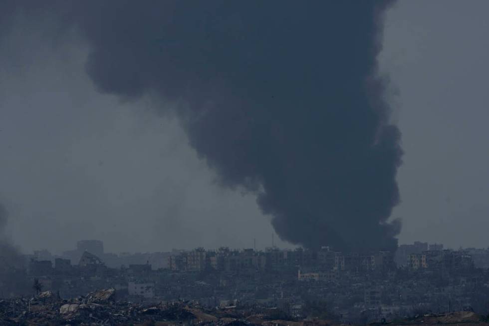 Smoke rises following an Israeli bombardment in the Gaza Strip, as seen from southern Israel,, ...