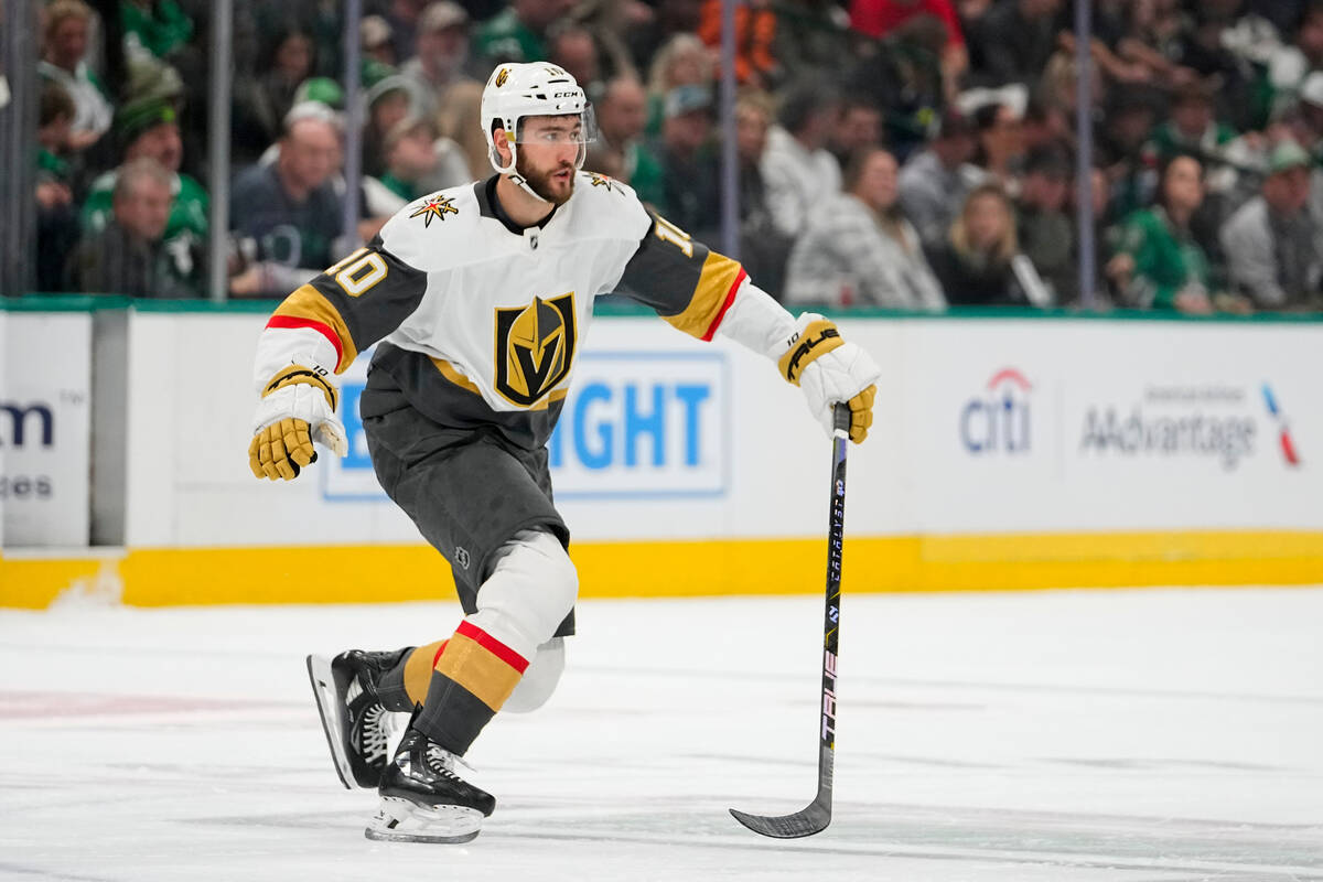 Vegas Golden Knights center Nicolas Roy skates against the Dallas Stars during the second perio ...