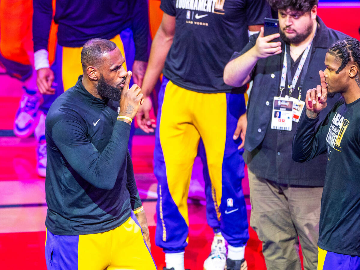 Los Angeles Lakers forward LeBron James (23) is introduced for the first half of their NBA in-s ...