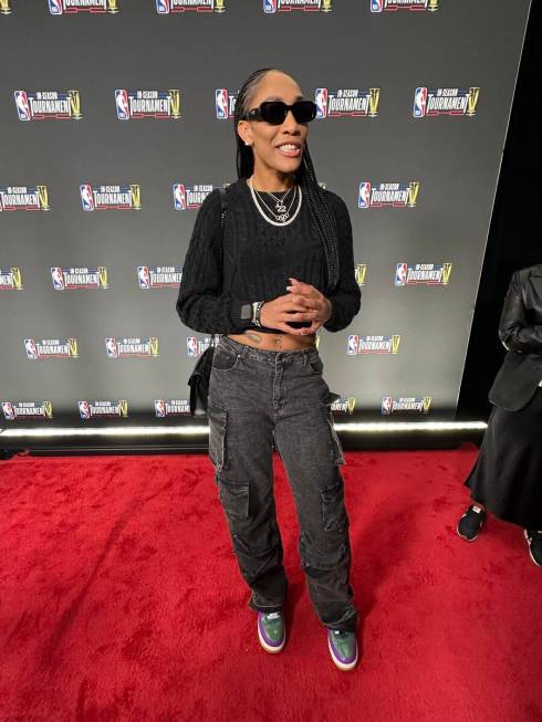 Aces star A'Ja Wilson is shown on the red carpet of the NBA In-Season In-Season Tournament cham ...