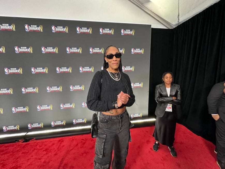 Aces star A'Ja Wilson is shown on the red carpet of the NBA In-Season In-Season Tournament cham ...