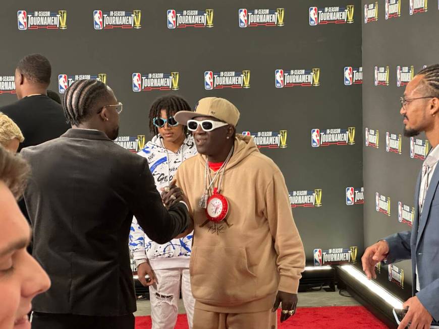 Flavor Flav is shown on the red carpet of the NBA In-Season In-Season Tournament championship g ...