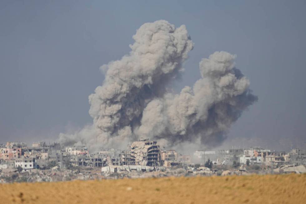 Smoke rises following an Israeli bombardment in the Gaza Strip, as seen from southern Israel on ...