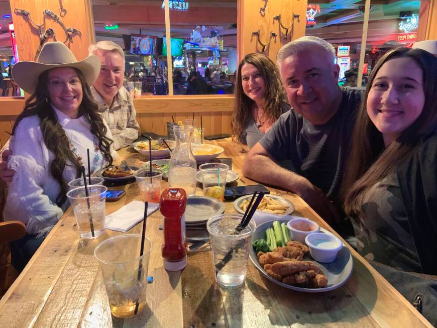 From left, Jennifer Goyne, Kyle Goyne, Chanda Mills, Chad Mills and Brinley Mills take in the W ...