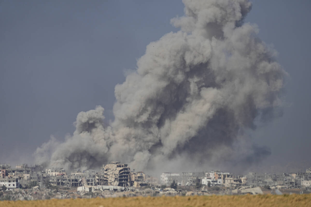 Smoke rises following an Israeli bombardment in the Gaza Strip, as seen from southern Israel on ...