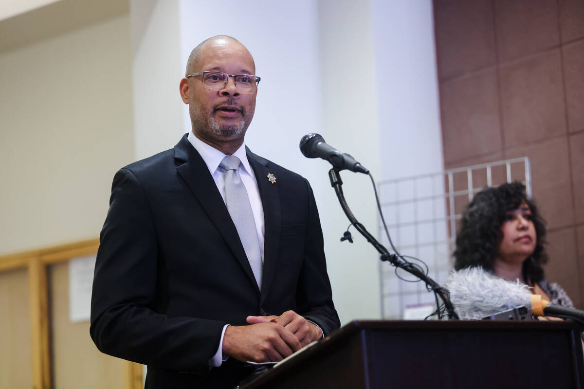 Nevada Attorney General Aaron Ford addresses the media at the Grant Sawyer Building in Las Vega ...