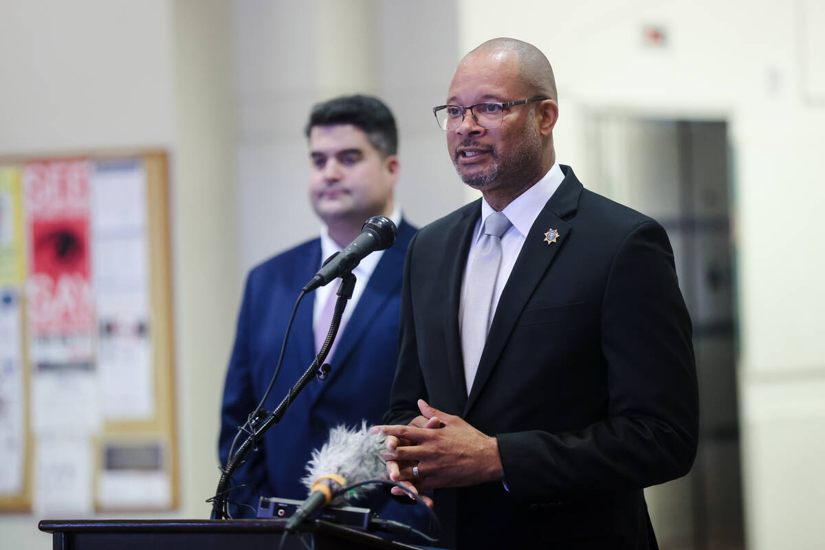 Nevada Attorney General Aaron Ford addresses the media at the Grant Sawyer Building in Las Vega ...