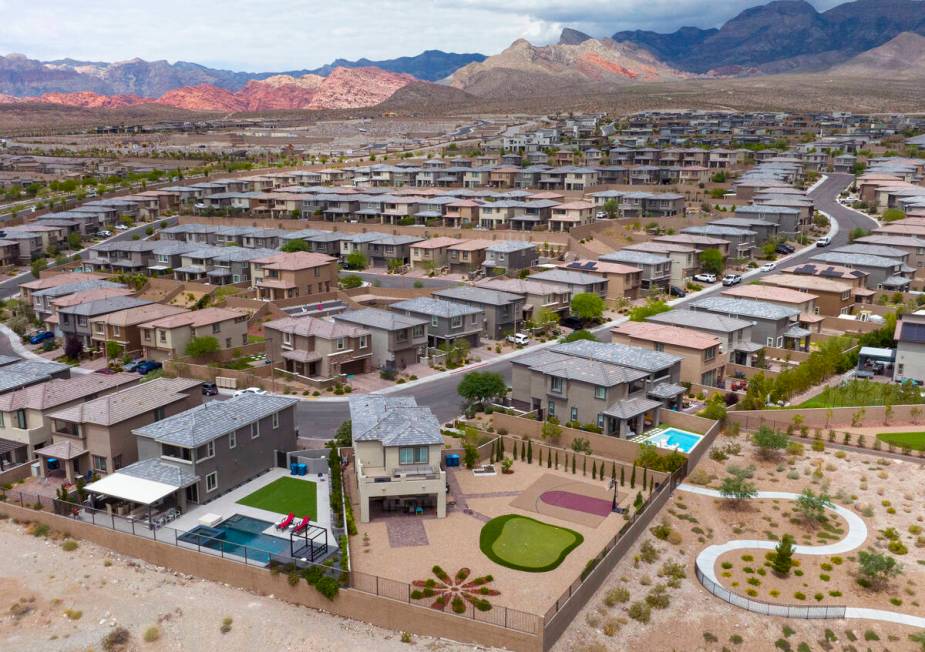 An aerial photo shows homes near Charleston Boulevard, on Thursday, June 15, 2023, in Las Vegas ...