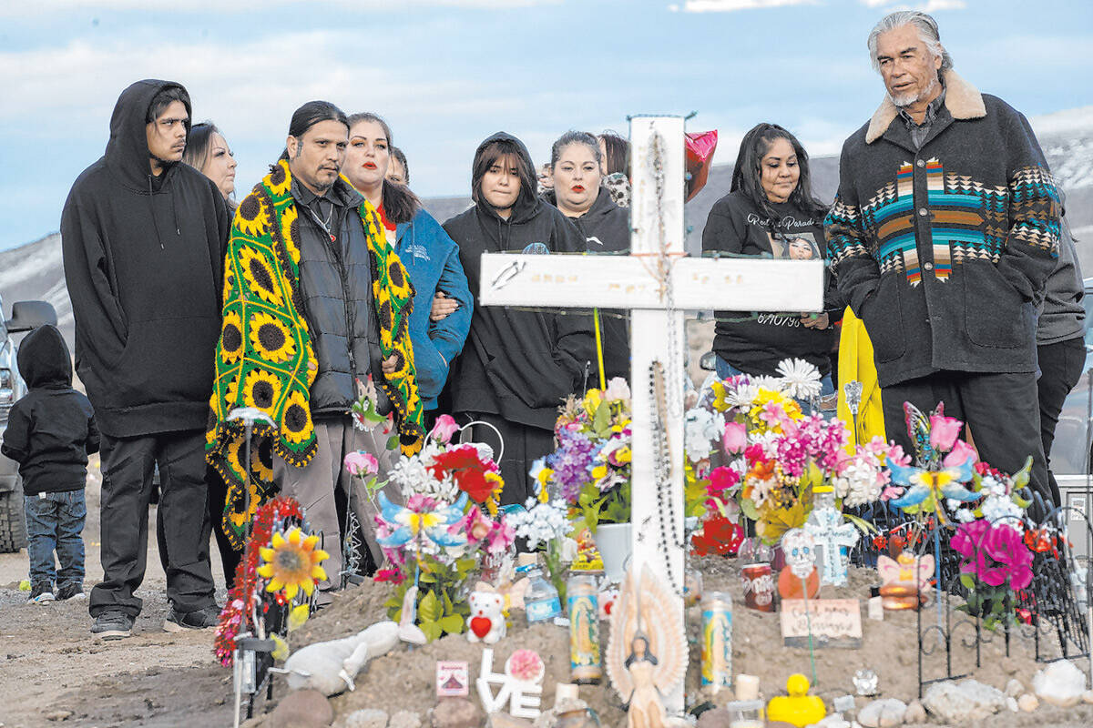 Loved ones of Anna Scott, a member of the Pyramid Lake Paiute Tribe, gather a year after her de ...