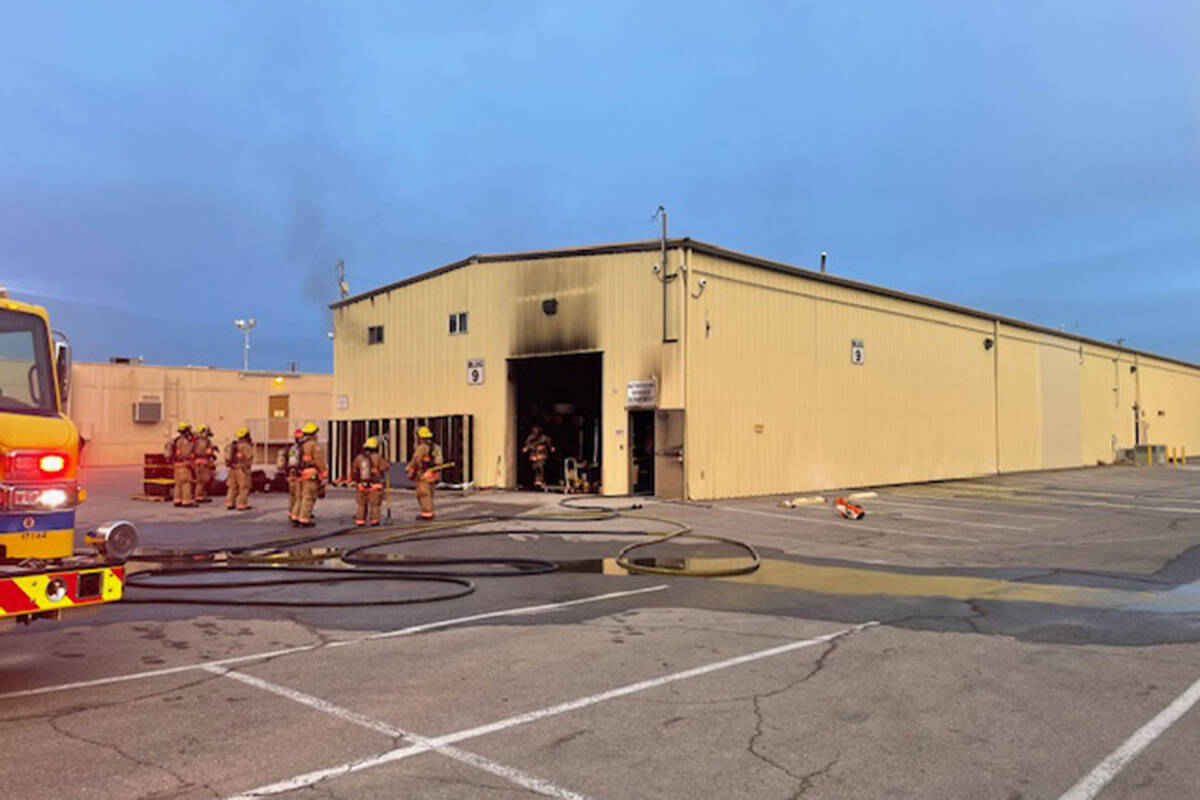 Crews battle a fire Monday, Dec. 18, 2023, at a Clark County School District building on the 28 ...
