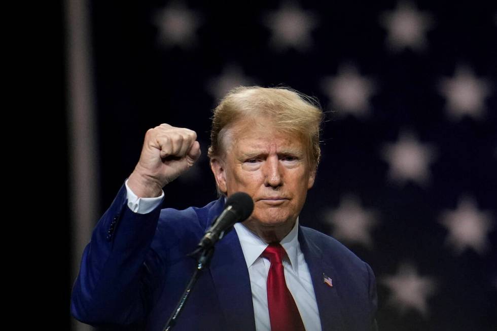 Former President Donald Trump speaks during a rally Sunday, Dec. 17, 2023, in Reno. (AP Photo/G ...