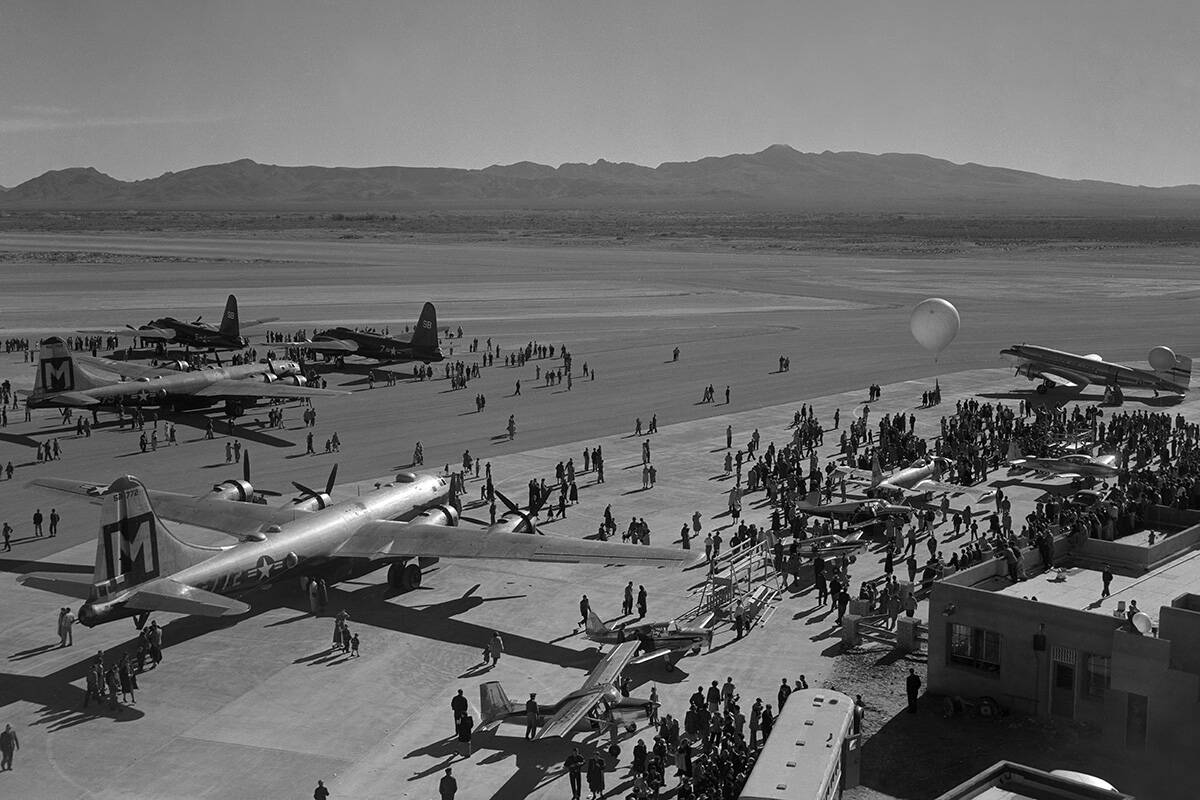 Aircraft are seen on static display during a ceremony marking the first official plane take-off ...