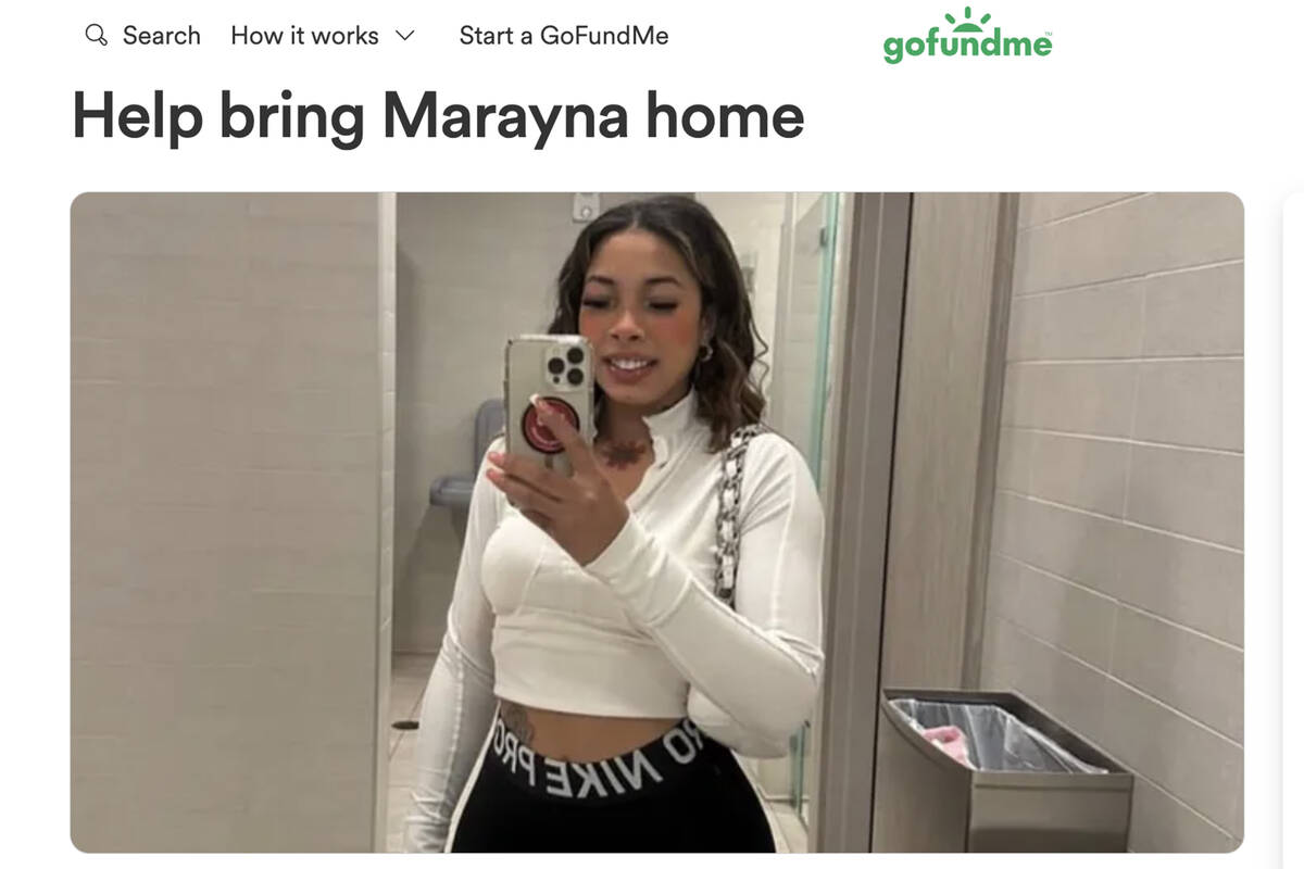 Screen shot of a GoFundMe page set up for Marayna Rodgers Monday, December 18, 2023.