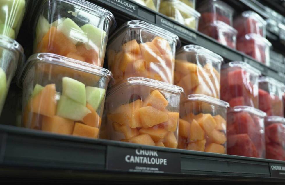 Cantaloupe pieces are displayed for sale at a supermarket in New York on Tuesday, Dec. 12, 2023 ...