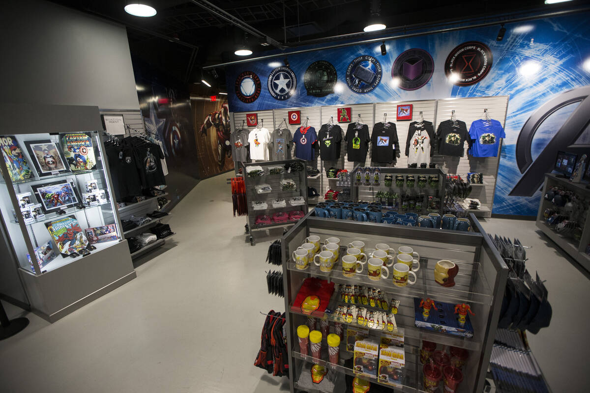 The retail area at the Marvel's Avengers Station inside the Treasure Island hotel-casino is see ...