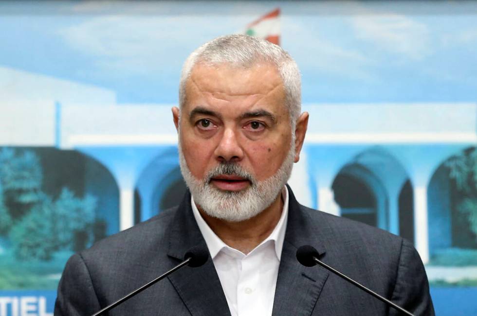 FILE - In this photo released by Lebanese government, Ismail Haniyeh, the leader of the Palesti ...