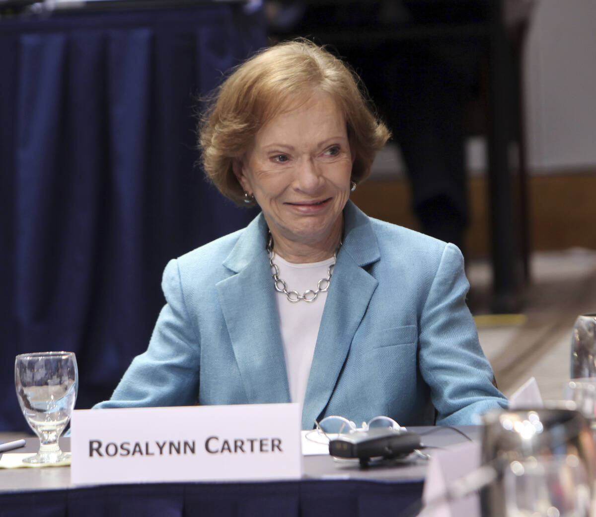 Former First Lady Rosalynn Carter listens to a speaker at The Carter Center in Atlanta on April ...