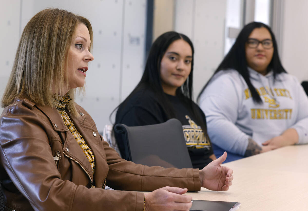 Katie Dockweiler, left, assistant professor of school psychology at Nevada State University, sp ...