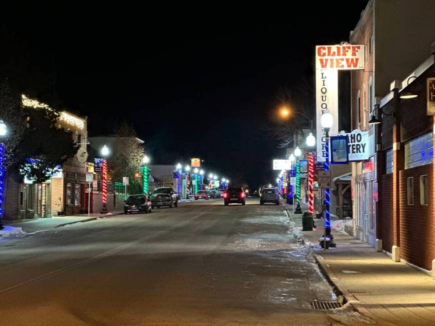 Downtown Lava Hot Springs, Idaho is shown on Thursday, Dec. 21, 2023. (John Katsilometes/Las Ve ...