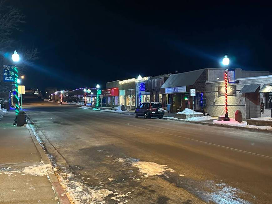 Downtown Lava Hot Springs, Idaho is shown on Thursday, Dec. 21, 2023. (John Katsilometes/Las Ve ...