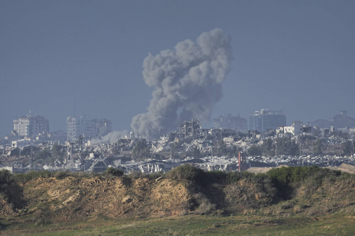 Smoke rises following an Israeli bombardment in the Gaza Strip, as seen from southern Israel, S ...