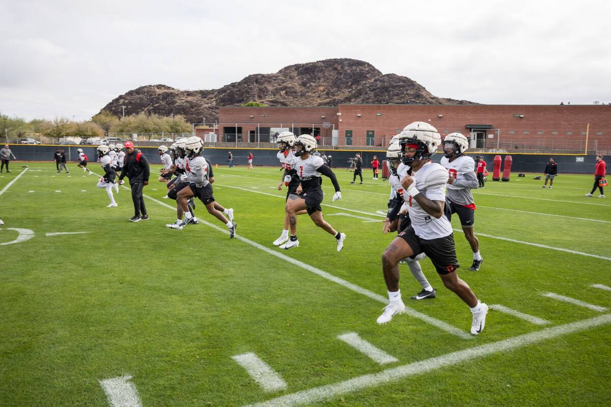 UNLV practices in preparation for Tuesday's Guaranteed Rate Bowl at Chase Field in Phoenix, Ari ...
