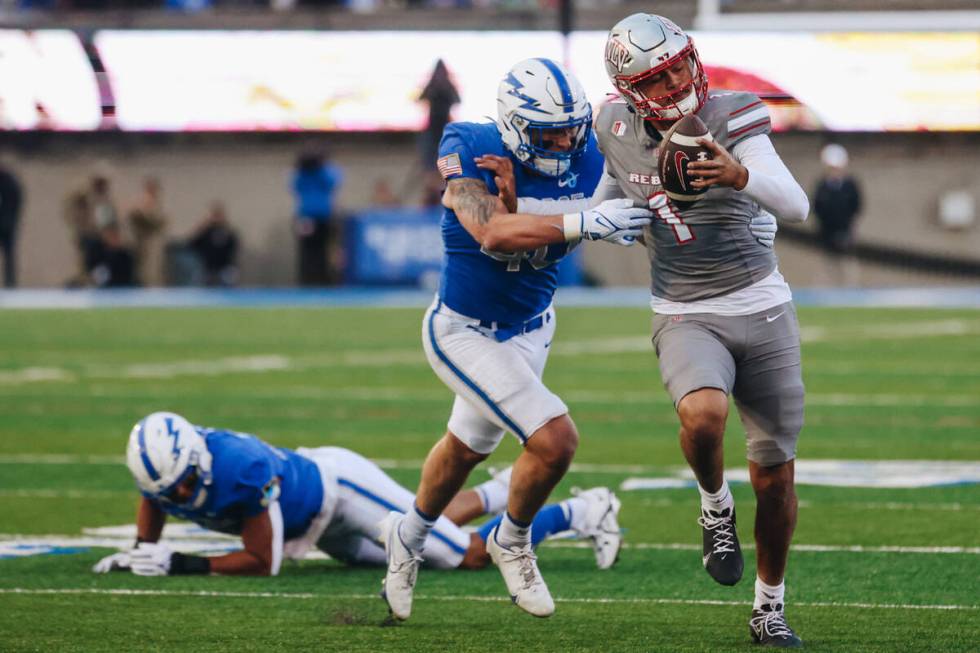 UNLV quarterback Jayden Maiava (1) runs the ball during a game against Air Force at Falcon Stad ...