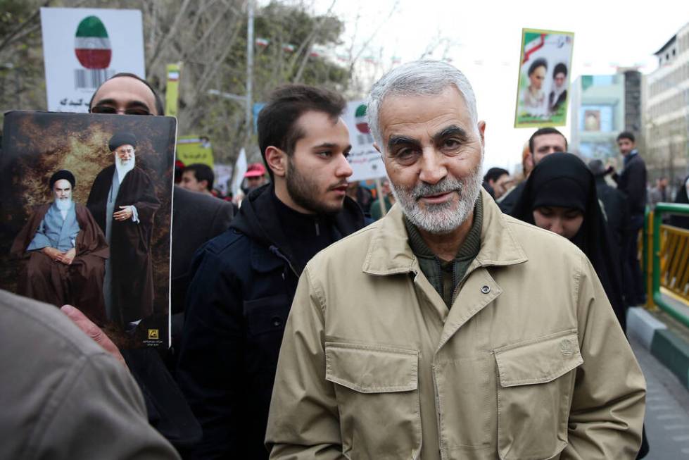 FILE - In this Thursday, Feb. 11, 2016, file photo, Qassem Soleimani, commander of Iran's Quds ...