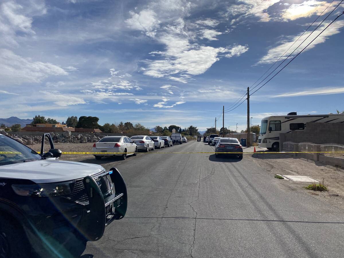 Las Vegas police investigate a homicide in the 7500 block of Placid Street on Wednesday, Dec. 2 ...