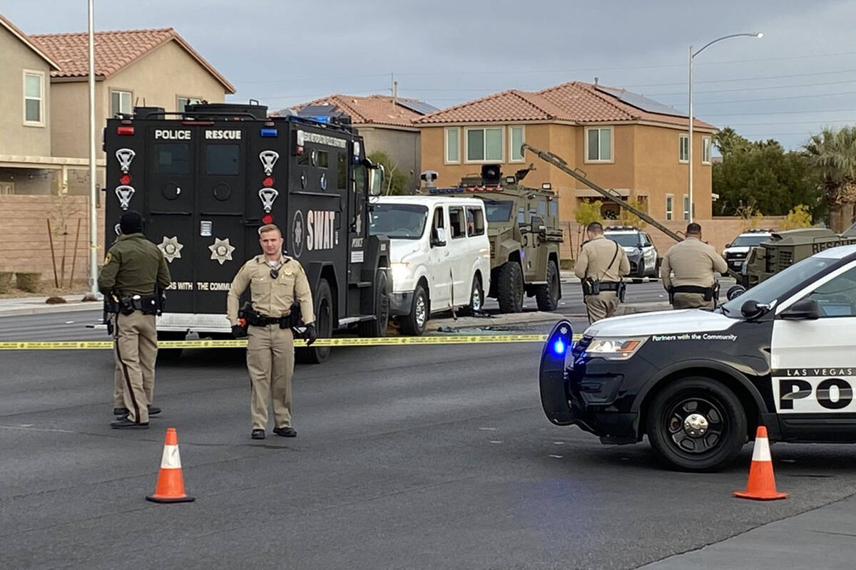 The Las Vegas Metropolitan Police Department investigates a shooting involving officers on Wedn ...