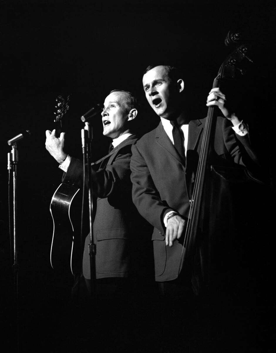 Dick Smothers and Tom Smothers at the Flamingo on Jan. 21, 1964. (Las Vegas News Bureau)